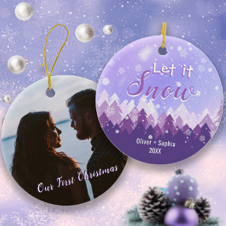 Laat het Paarse sneeuwbos vrolijk kerstfeest Ornament