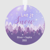 Laat het Paarse sneeuwbos vrolijk kerstfeest Ornament (achterkant)