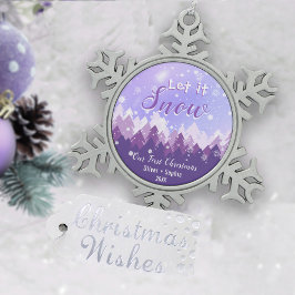 Laat het Paarse sneeuwbos vrolijk kerstfeest Tin Sneeuwvlok Ornament