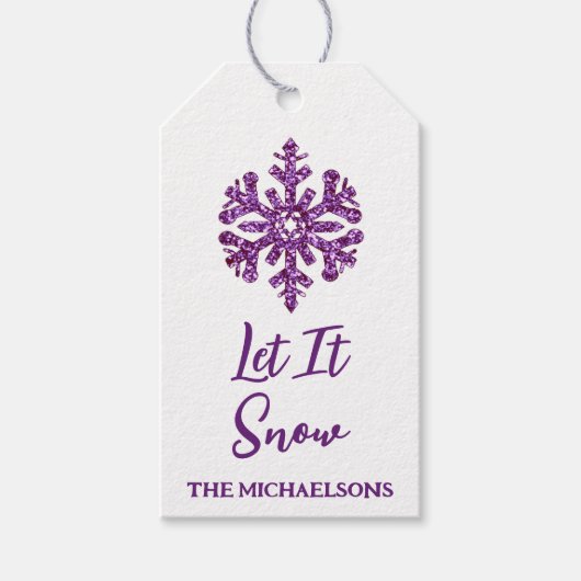 Laat het Paarse sneeuwvlok sneeuwen Cadeaulabel (Voorkant)