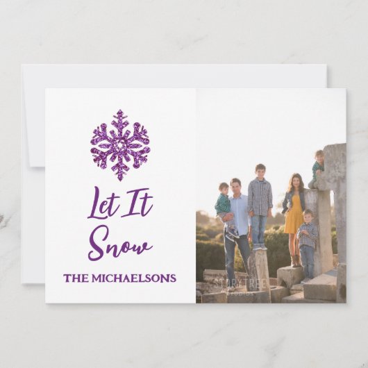 Laat het Paarse sneeuwvlok sneeuwen Feestdagenkaart (Voorkant)