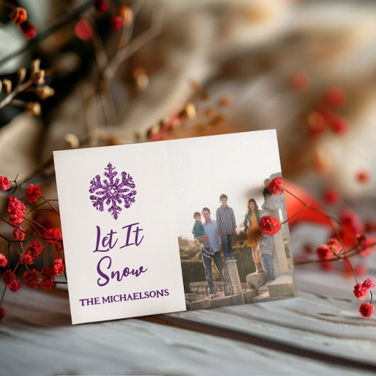 Laat het Paarse sneeuwvlok sneeuwen Feestdagenkaart