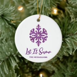 Laat het Paarse sneeuwvlok sneeuwen Keramisch Ornament