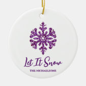 Laat het Paarse sneeuwvlok sneeuwen Keramisch Ornament (Voorkant)