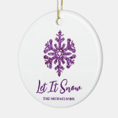 Laat het Paarse sneeuwvlok sneeuwen Keramisch Ornament (Links)