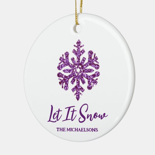 Laat het Paarse sneeuwvlok sneeuwen Keramisch Ornament (Links)