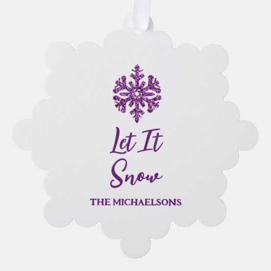 Laat het Paarse sneeuwvlok sneeuwen Ornament Kaart (Voorkant)