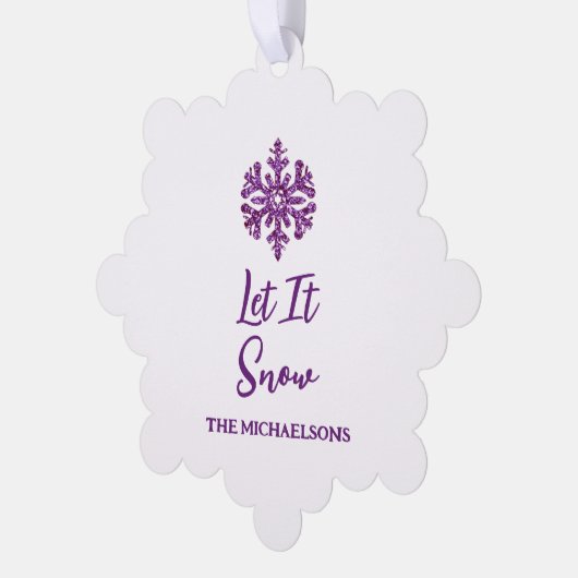 Laat het Paarse sneeuwvlok sneeuwen Ornament Kaart (Links)