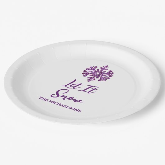 Laat het Paarse sneeuwvlok sneeuwen Papieren Bordje (Gekanteld)