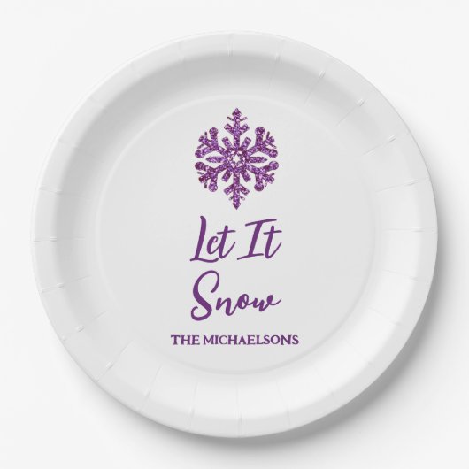 Laat het Paarse sneeuwvlok sneeuwen Papieren Bordje (Voorkant)