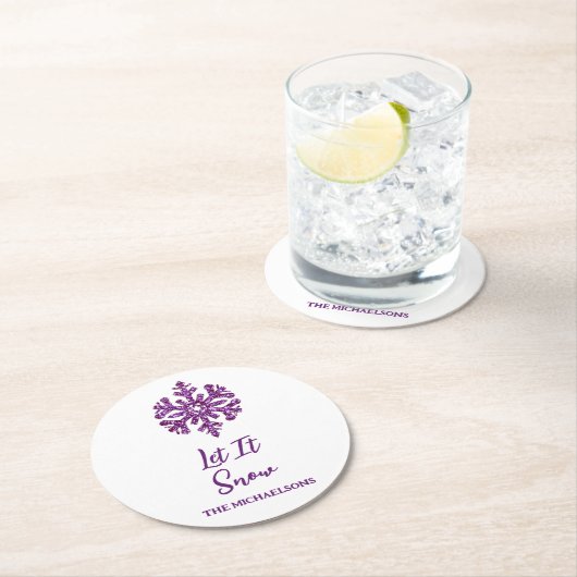 Laat het Paarse sneeuwvlok sneeuwen Ronde Kartonnen Onderzetter (Insitu)