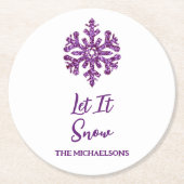 Laat het Paarse sneeuwvlok sneeuwen Ronde Kartonnen Onderzetter (Voorkant)