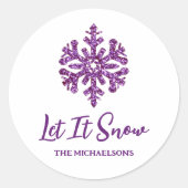Laat het Paarse sneeuwvlok sneeuwen Ronde Sticker (Voorkant)