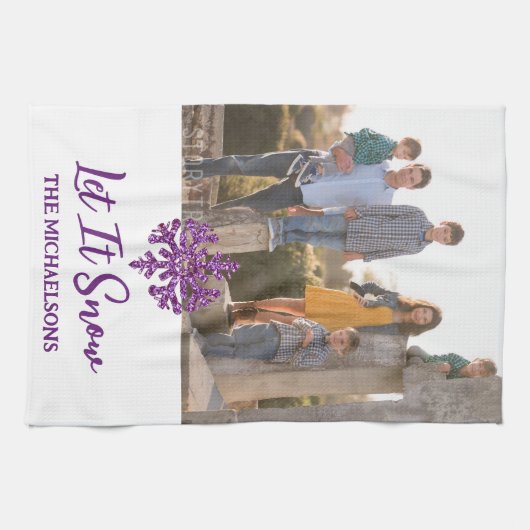 Laat het Paarse sneeuwvlok sneeuwen Theedoek (Horizontaal)