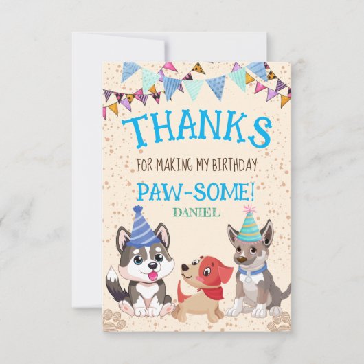 Laat het paw-ty van de puppies-puppypartij zijn bedankkaart (Voorkant)