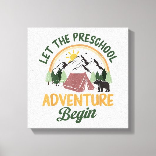 Laat het peuterspeelzaavontuur Camping terug naar  Canvas Afdruk (Voorkant)