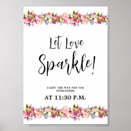 Laat het Poster van het Sparkle Pink Floral-teken