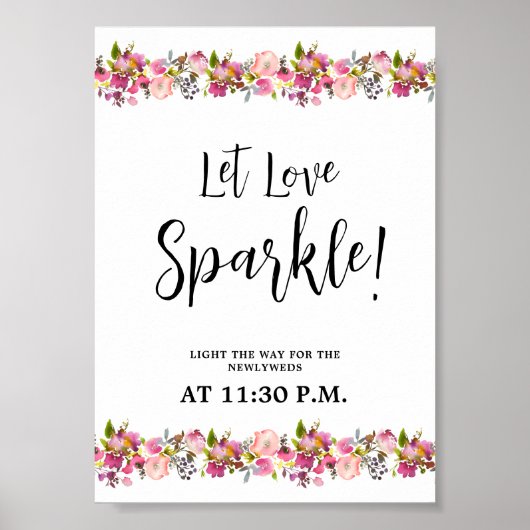 Laat het Poster van het Sparkle Pink Floral-teken  (Voorkant)