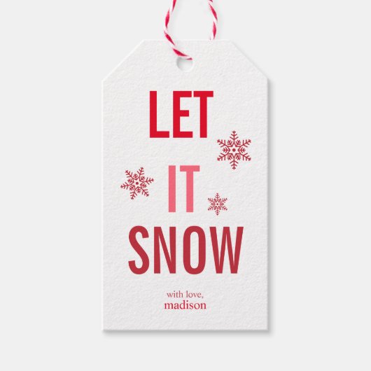 Laat het rode kerst sneeuwen cadeaulabel (Voorkant)
