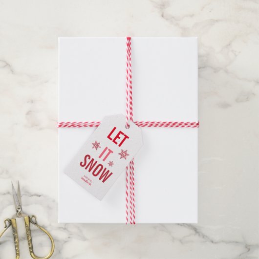 Laat het rode kerst sneeuwen cadeaulabel (Met Touw)