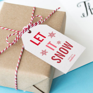 Laat het rode kerst sneeuwen cadeaulabel