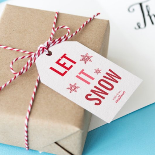 Laat het rode kerst sneeuwen cadeaulabel
