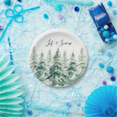 Laat het Rustic Waterverf kerstbomen sneeuwen Papieren Bordje (Feest)