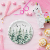 Laat het Rustic Waterverf kerstbomen sneeuwen Papieren Bordje (Feest)