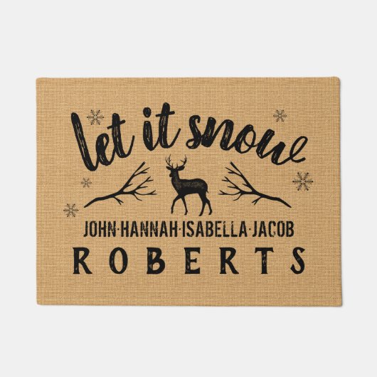 Laat het Rustische Winter Deer Burlap Douane sneeu Deurmat (Voorkant)