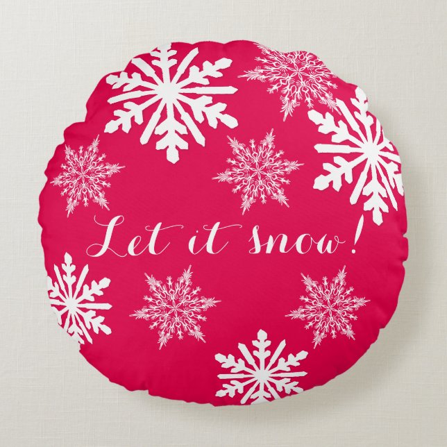 Laat het Sierkussen Snowflakes, Rood rond sneeuw s Kussen (Voorkant)