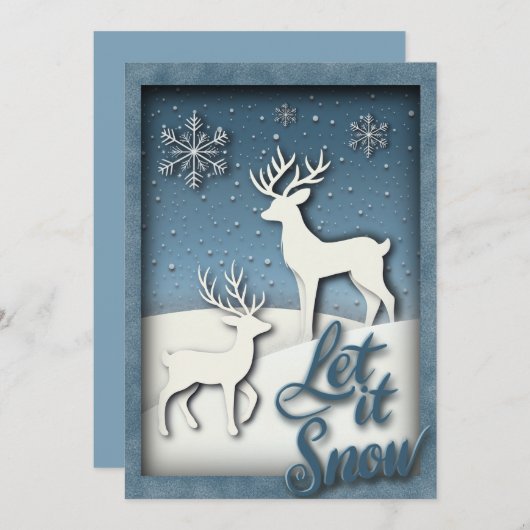 Laat het Sneeuw 3d Kerst Kaart - Rendier (Voorkant / Achterkant)