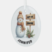 Laat het Sneeuw Gezellige Winter Sneeuwman Custom  Glas Ornament (Voorkant links)