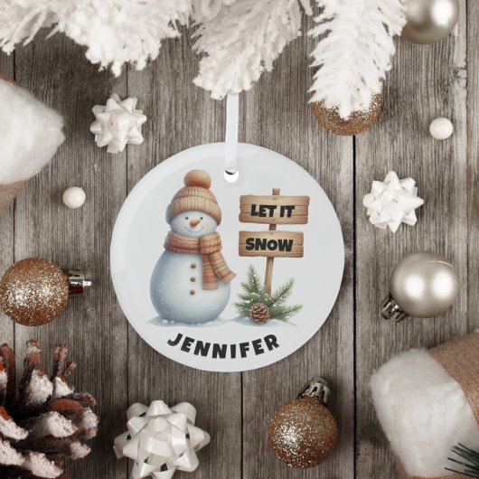 Laat het Sneeuw Gezellige Winter Sneeuwman Custom  Glas Ornament