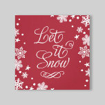 Laat het sneeuw-rode wintersneeuw-typografie canvas afdruk<br><div class="desc">Het elegante winterseizoensgebonden ontwerp van de canvas is voorzien van "Laat het sneeuwen"-design in een prachtig wit script dat geschreven is met een moderne sneeuwvlokgrens. De rode achtergrondkleur kan worden aangepast om te coördineren met uw vakantiedecor.</div>