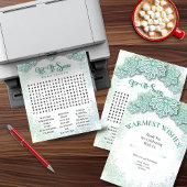 Laat het Sneeuw-Winter Green Printable Word Zoeken Feestdagenkaart