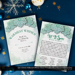 Laat het Sneeuw-Winter Green Printable Word Zoeken Feestdagenkaart