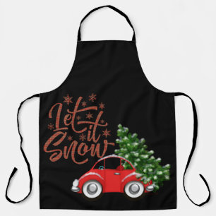 Laat het sneeuwauto met kerstboom schort