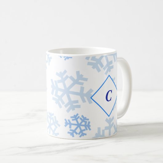 Laat het Sneeuwblauw Monogram Mok (Voorkant rechts)
