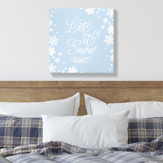 Laat het sneeuwblauw-wintersneeuw-typografie canvas afdruk (Insitu (Slaapkamer))