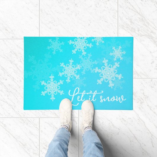 Laat het Sneeuwblauw Wit Sneeuwvlokken Minimalisti Deurmat (Binnen)
