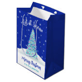 Laat het sneeuwblauwe kerstboom vakantie medium cadeauzakje (Voorkant Gekanteld)