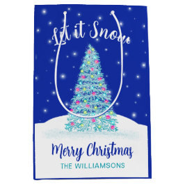 Laat het sneeuwblauwe kerstboom vakantie medium cadeauzakje