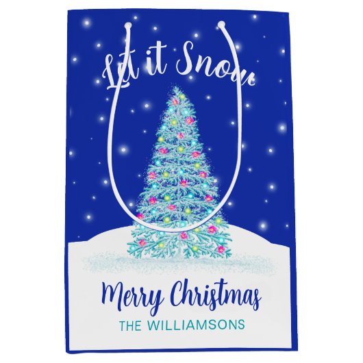 Laat het sneeuwblauwe kerstboom vakantie medium cadeauzakje (Voorkant)