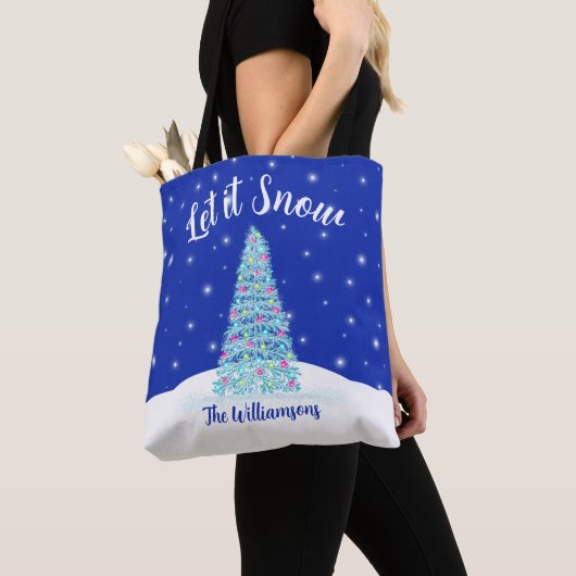 Laat het sneeuwblauwe kerstboom vakantie tote bag (Dichtbij)