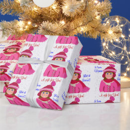 Laat het sneeuwblauwogig meisje roze Pom-Pom Pet Cadeaupapier