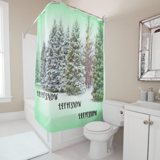 Laat het sneeuwden Pine Trees Green Glow Winter Sc Douchegordijn (In situ)