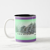 Laat het sneeuwden Pine Trees Green Glow Winter Sc Tweekleurige Koffiemok (Links)