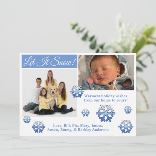 Laat het sneeuwen! 2 Foto Kerstkaart (Staand voorkant)