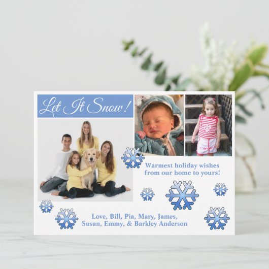 Laat het sneeuwen! 3 Foto Kerstkaart (Staand voorkant)