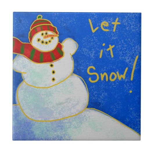 Laat het sneeuwen! Abstracte Art Snowman Ceramic T Tegeltje (Voorkant)
